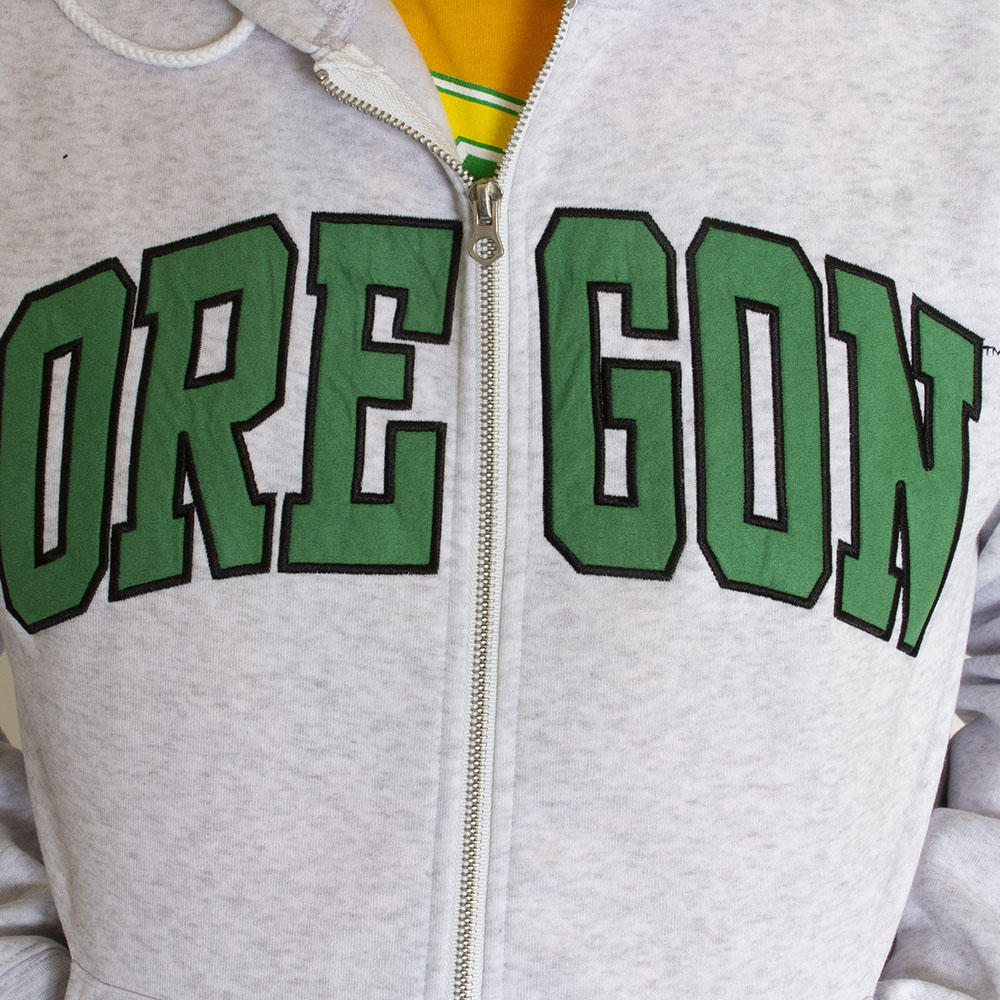 Arched Oregon, Zoozatz, White, Hoodie, Men, Unisex, Fleece, Double Felt, Applique, Full Zip, Sweatshirt, 569738